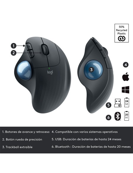MOUSE LOGITECH ERGO M575S TRACKBALL SILENT ( 910-007031 ) RECEPTOR LOGI BOLT + BLUETOOTH