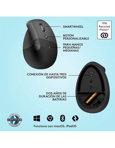 MOUSE LOGITECH LIFT VERTICAL ERGONOMICO (...