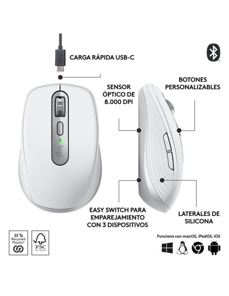 MOUSE LOGITECH MX ANYWHERE 3S ( 910-006933 ) BLUETOOTH | PALE GREY