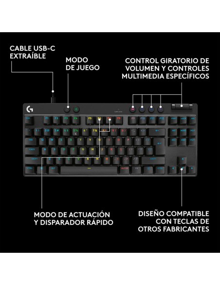 TECLADO LOGITECH PRO X TKL RAPID ANALOGO ( 920-013131 ) WIED USB-C | SWITCH MAGNETIC ANALOG | LED-RGB
