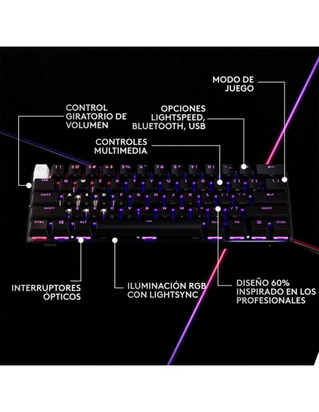 TECLADO GAMER LOGITECH G PRO X 60 LIGHTSPEED BLACK ( 920-011902) WIRELESS | GX OPTICAL TACTILE | LED-RGB