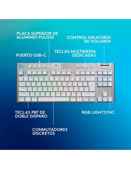 TECLADO LOGITECH G915 X LIGHTSPEED TKL ( 920-012732 ) WIRELESS | WHITE | GL TACTILE | LED-RGB