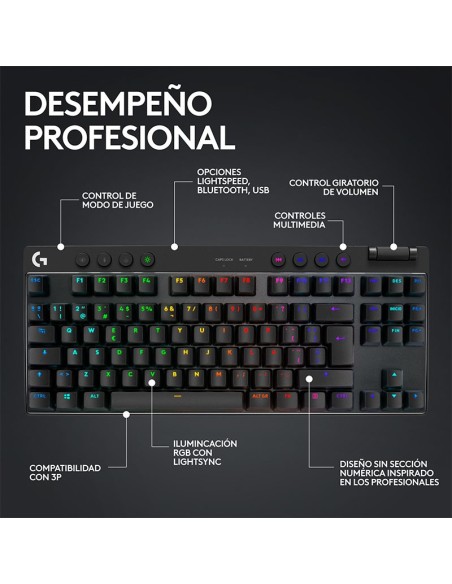 TECLADO GAMER LOGITECH PRO X TKL LIGHTSPEED ( 920-012127 ) WIRELESS | GX BROWN TACTILE | LED-RGB