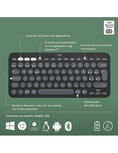 TECLADO LOGITECH PEBBLE KEYS 2 K380S GRAPHITE (...