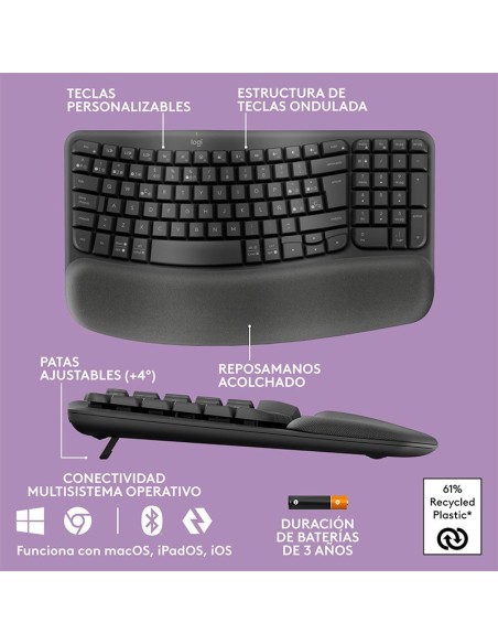 TECLADO LOGITECH ERGO WAVE KEYS ( 920-012278 ) BLUETOOTH/WIRELESS | GRAPHITE