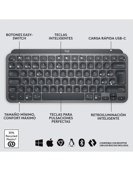 TECLADO LOGITECH MX KEYS MINI MULTI DEVICE GRAPHITE SP (920-010476) BLUETOOTH