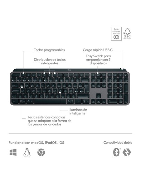TECLADO LOGITECH MX KEYS S WIRELESS ILLUMINATED BLUETOOTH ( 920-011561 )