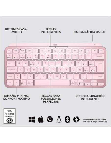 TECLADO LOGITECH MX KEYS MINI MULTI-DEVICE BT ROSE 920-010478