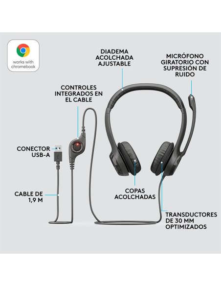 AUDIFONO LOGITECH H390 (981-000014) USB | NOISE CANCELLING | BLACK