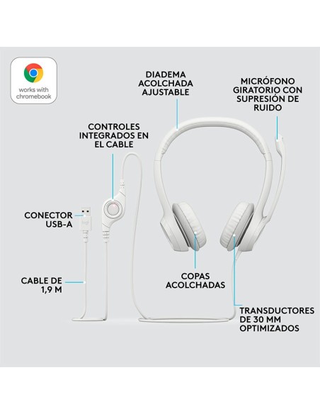 AUDIFONO LOGITECH H390 (981-001285) USB | NOISE CANCELLING | WHITE