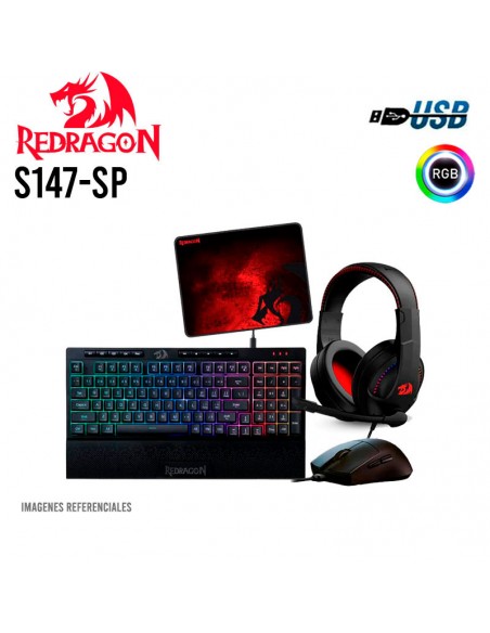 KIT REDRAGON 4 EN 1 ( S147-SP ) TECLADO K515 + MOUSE M724 + AURICULAR H211 + PAD MOUSE P016