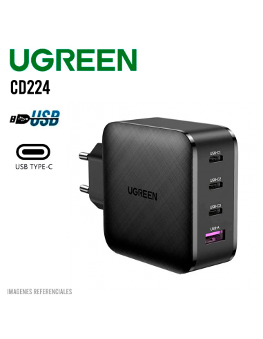 CARGADOR UGREEN (CD224) 4-PORT (3 USB-C/ 1 USB-A) CARGA RAPIDA 65W (70773)