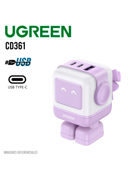 CARGADOR UGREEN NEXODE RG 65W 2 USB-C - 1 USB-A (CD361) CARGA RAPIDA (35314) PURPLE