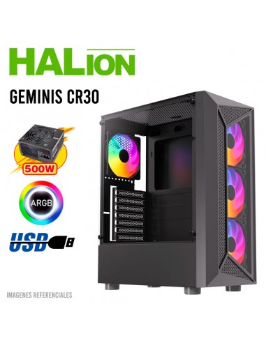 CASE GAMER HALION GEMINIS CR30 (GEMINIS-CR30) VIDRIO TEMPLADO| 500W| 4 LED-ARGB