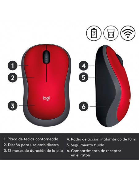 MOUSE LOGITECH M185 (910-003635) WIRELESS RED