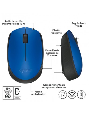 MOUSE LOGITECH M170 910-004800 WIRELESS  BLUE
