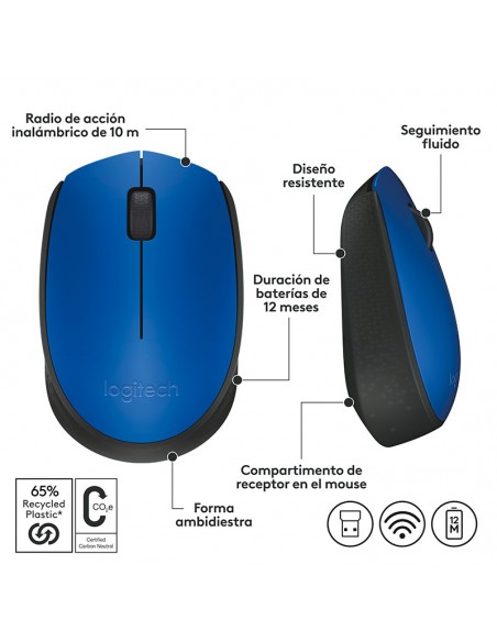 MOUSE LOGITECH M170 910-004800 WIRELESS  BLUE