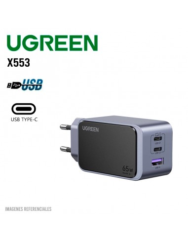 CARGADOR UGREEN NEXODE S 65W US( X553 ) CARGA RAPIDA US | 2 USB-C - 1 USB-A ( 45223 )