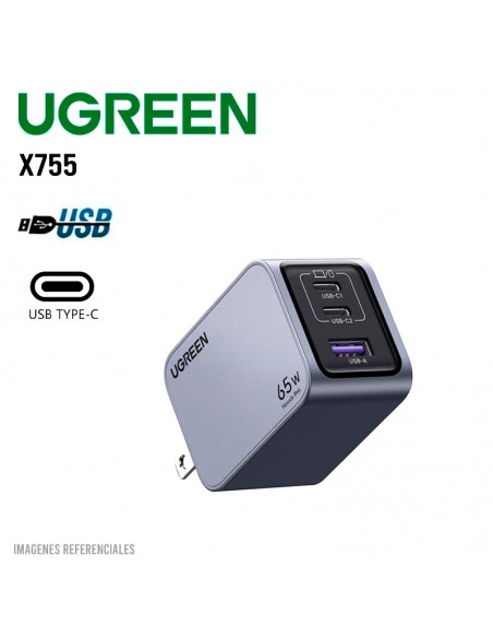 CARGADOR UGREEN NEXODE PRO 65W CARGA RAPIDA US X755(25870) 3 PUERTOS