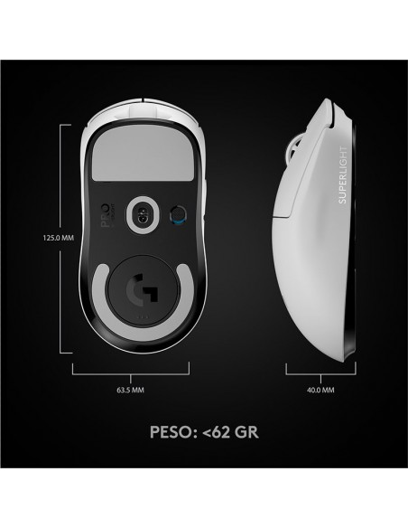 MOUSE GAMER LOGITECH G PRO X SUPERLIGHT WHITE LIGHTSPEED (910-005940) WIRELESS | HERO 25K DPI