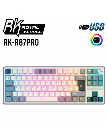 TECLADO GAMER ROYAL KLUDGE ( RK-R87PRO TKL ) HALF GREY | CREAMY SWITCH | USB | LED-RGB