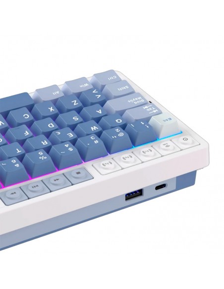 TECLADO GAMER ROYAL KLUDGE ( RK M65 ) OCEAN BLUE | TRI-MODES WIRELESS - BT - USB | CREAM SWITCH | LED-RGB