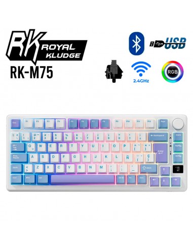 TECLADO GAMER ROYAL KLUDGE ( RK-M75 ) TARO MILK | TRI-MODES WIRELESS - BT - USB | K SILVER SWITCH | LED-RGB