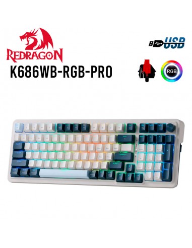 TECLADO GAMER REDRAGON EISA ( K686WB-RGB-PRO ) SWITCH RED | WIRED - WIRELESS - BT | LED-RGB
