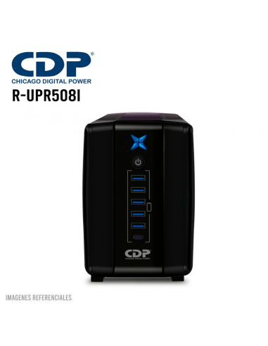 UPS CDP 500VA/250W ( R-UPR508I ) 8 TOMAS | 5 PUERTO USB-A - 1 USB-C | AUTOMONIA 20MIN| NEGRO