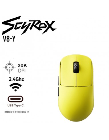 MOUSE GAMER SCYROX V8 ( V8-Y ) WIRELESS - USB-C | 30K DPI | SENSOR PAW3950 | AMARILLO