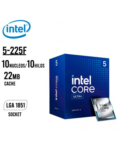 PROCESADOR INTEL CORE ULTRA 5-225F(BX80768225F)20MB|3.3/4.9GHZ|LGA1851