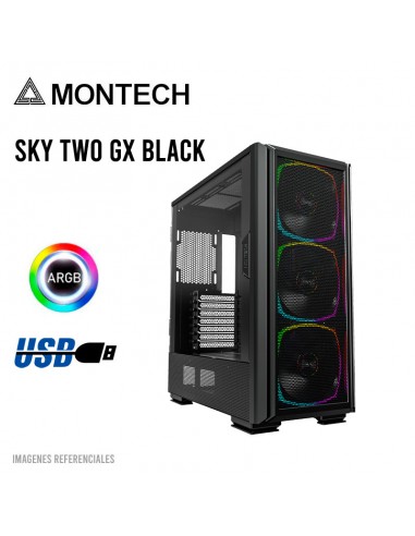 CASE MONTECH SKY TWO GX BLACK ( SKY TWO GX-B ) S/FUENTE | VIDRIO TEMPLADO | LED-ARGB