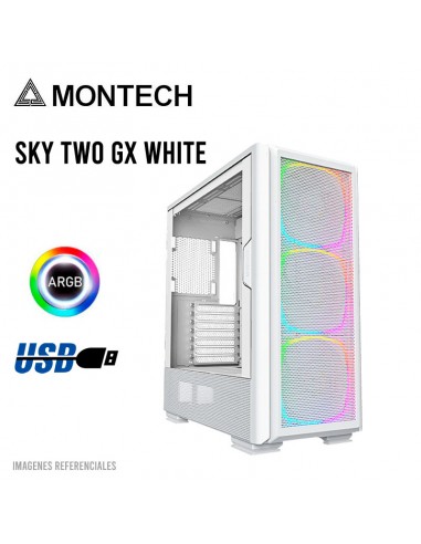 CASE MONTECH SKY TWO GX WHITE S/FUENTE| VIDRIO TEMPLADO| 3 LED-ARGB