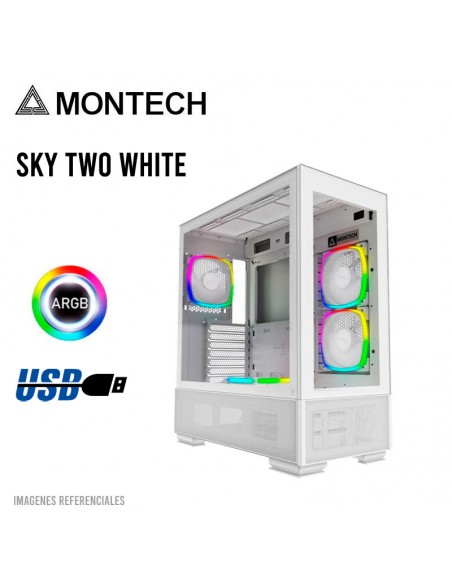 CASE MONTECH SKY TWO WHITE ( SKY TWO-W ) S/ FUENTE | VIDRIO TEMPLADO | LED-ARGB