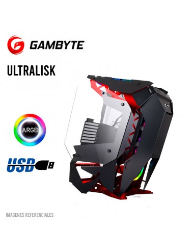 CASE GAMER GAMBYTE ULTRALISK (GI-ULTRALISKRED-AC) PANEL VIDRIO|6 VENTILADORES|ARGB|S/FUENTE|ROJO