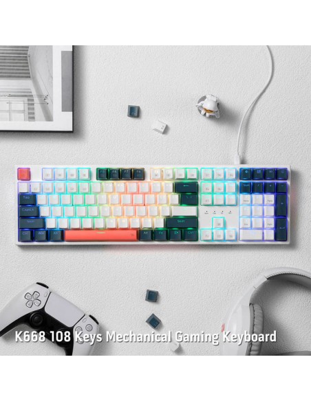 TECLADO GAMER REDRAGON TRUNDLE ( K668WBO-RGB ) EN| LED-RGB | USB - C | SWITCH RED