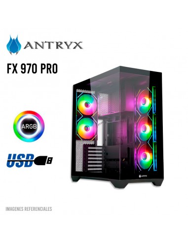 CASE ANTRYX FX 970 PRO BLACK ( AC-FX970KP ) S/FUENTE | PANEL VIDRIO | 5 LED-ARGB