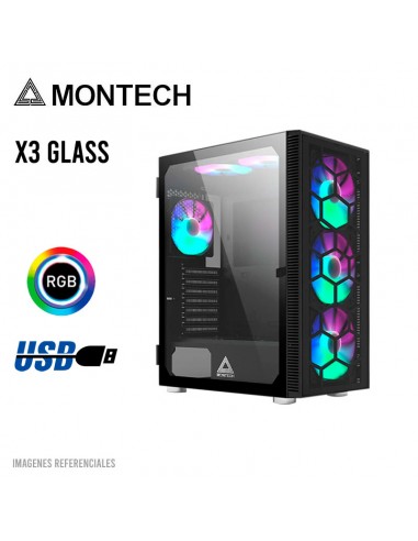 CASE MONTECH X3 GLASS S/FUENTE|VIDRIO TEMPLADO|LED-RGB|NEGRO
