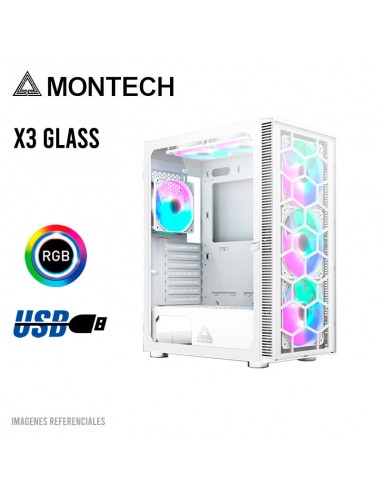 CASE MONTECH X3 GLASS S/FUENTE|VIDRIO TEMPLADO|LED-RGB|BLANCO