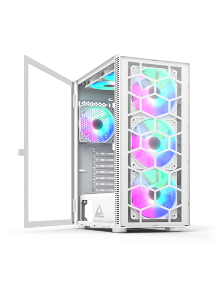 CASE MONTECH X3 GLASS WHITE  S/FUENTE|VIDRIO TEMPLADO|LED-RGB|BLANCO