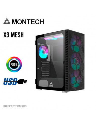 CASE MONTECH X3 MESH S/FUENTE|LED-RGB|NEGRO