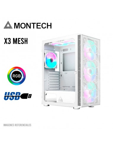 CASE MONTECH X3 MESH S/FUENTE|LED-RGB|BLANCO