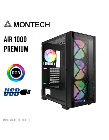 CASE MONTECH AIR 1000 PREMIUM S/FUENTE|LED-RGB|VIDRIO/MESH|NEGRO