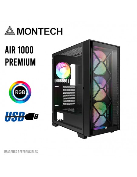 CASE MONTECH AIR 1000 PREMIUM S/FUENTE|LED-RGB|VIDRIO/MESH|NEGRO
