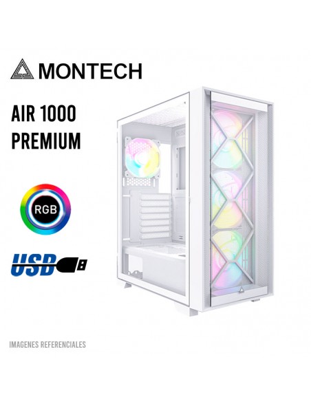 CASE MONTECH AIR 1000 PREMIUM S/FUENTE|LED-RGB|VIDRIO/MESH|BLANCO
