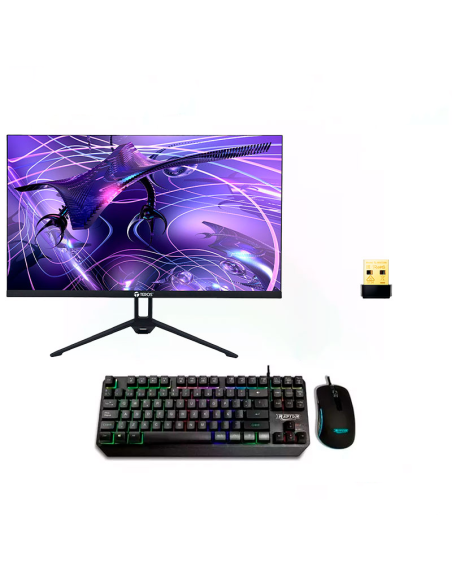 COMBO MONITOR TEROS 23.8 FHD + KIT RAPTOR TECLADO Y MOUSE SEMI MECANICO + ADAPTADOR DE RED TP-LINK USB INALAMBRICO