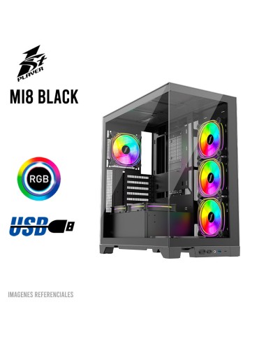 CASE 1ST PLAYER MI8 BLACK ( 1S-CA1ST-MI8 ) SIN FUENTE | VIDRIO TEMPLADO | LED-RGB