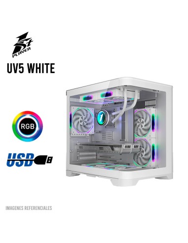 CASE 1ST PLAYER UV6 WHITE ( 1S-CA1ST-UV6 ) SIN FUENTE | VIDRIO TEMPLADO | LED-RGB