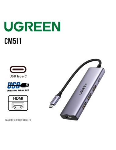 HUB USB-C UGREEN 5 EN 1 CM511 ( 15597 ) 1 HDMI - 1 USB-C PD 100W - 3 USB-A