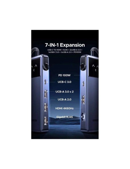 HUB USB-C UGREEN ROBOGAN 7 EN 1 CM888 ( 45155 ) 1 HDMI - 1 RJ45 - 3 USB-A - 1 USB-C - 1 USB-C PD 100W